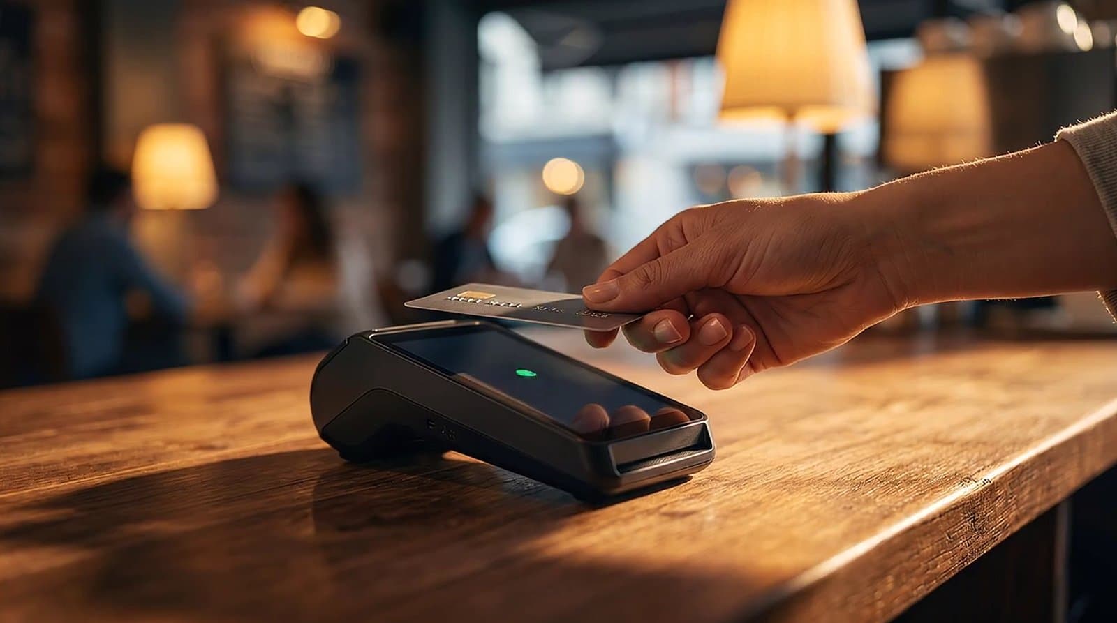 A card tapped on a countertop terminal